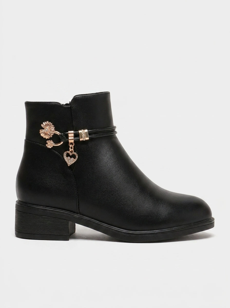 BLACK RHINESTONE LEATHER ANKLE