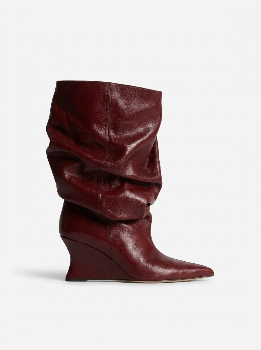 LEATHER BOOTS WEDGE HEELS