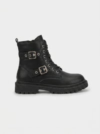 ZIPPER BLACK LEATHER ANKLE BOOTS