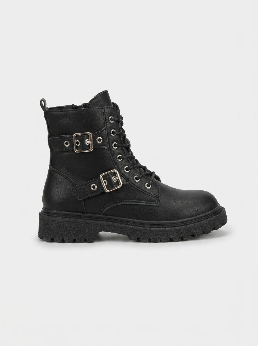 ZIPPER BLACK LEATHER ANKLE BOOTS