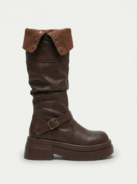 Women Platform Boots Chunky Knee