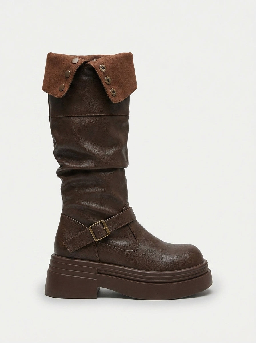 Women Platform Boots Chunky Knee