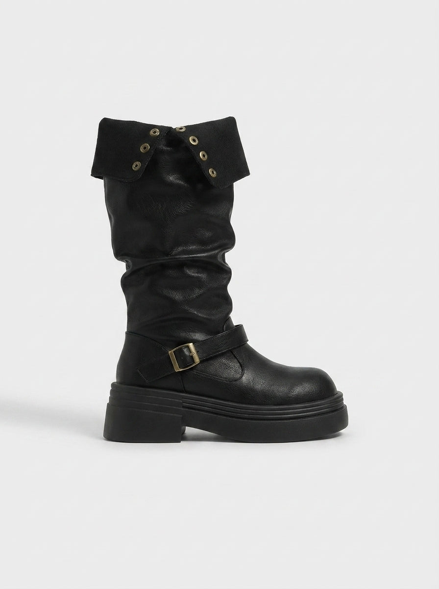 Women Platform Boots Chunky Knee