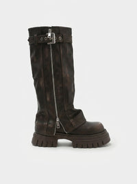 ZIPPER BUCKLE HIGH KNEE BOOTS VAEL