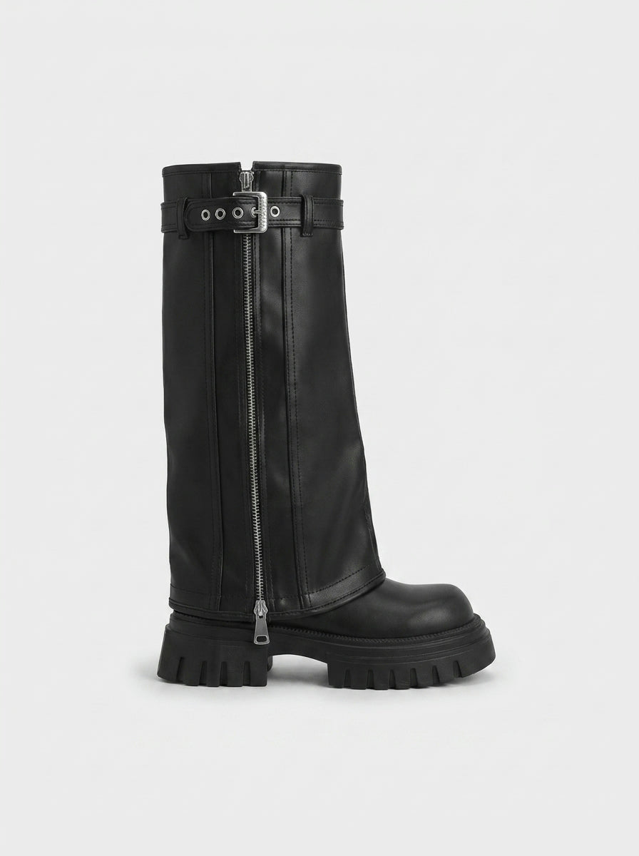 ZIPPER BUCKLE HIGH KNEE BOOTS VAEL