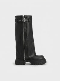 ZIPPER BUCKLE HIGH KNEE BOOTS VAEL