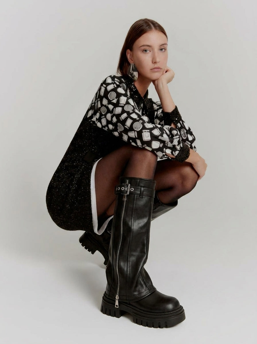 ZIPPER BUCKLE HIGH KNEE BOOTS VAEL