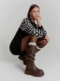 Women Platform Boots Chunky Knee