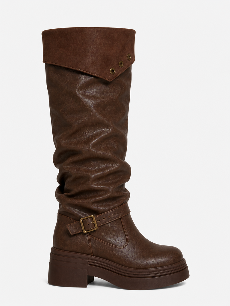 Women Leather Boots Platform Chunky