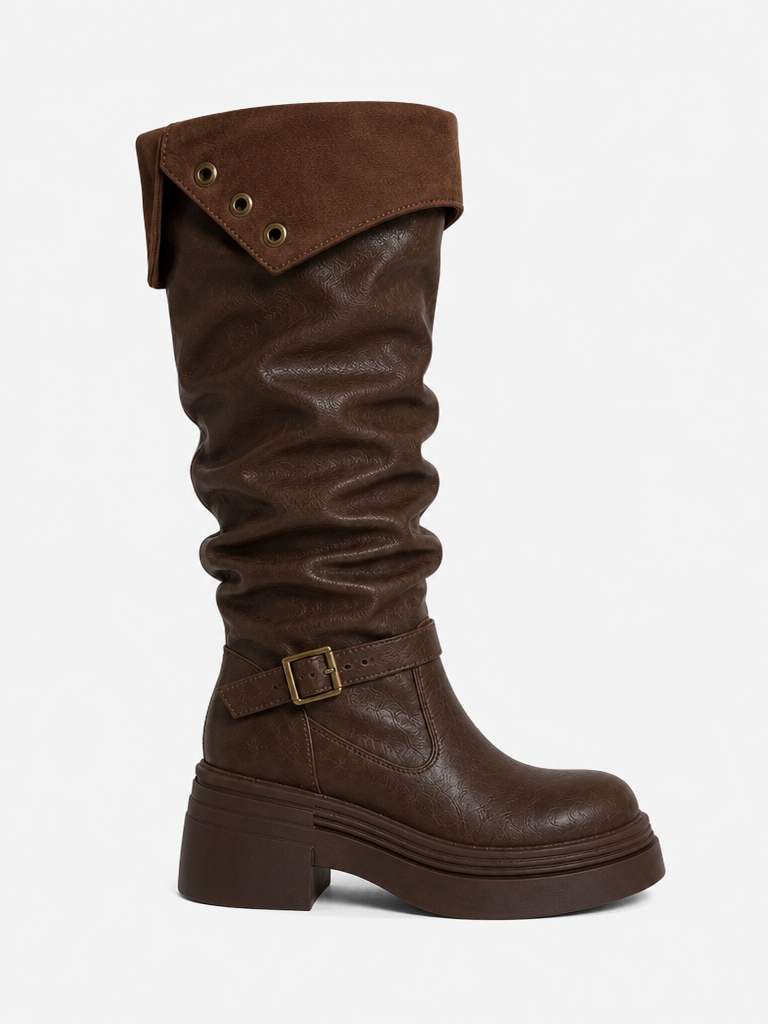 Women Leather Boots Platform Chunky