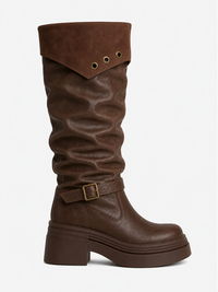 Women Leather Boots Platform Chunky
