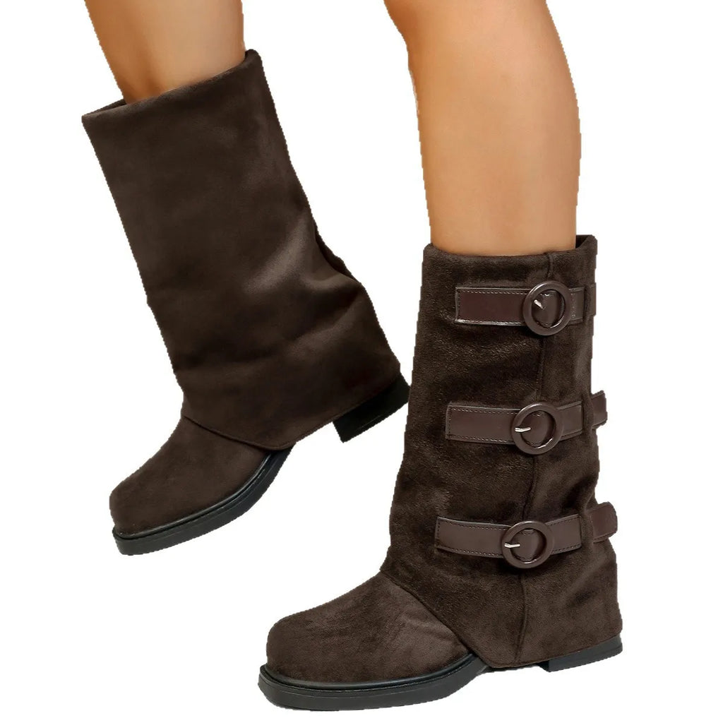 women suede boots chunky heel high top
