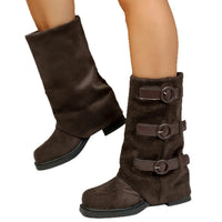 women suede boots chunky heel high top