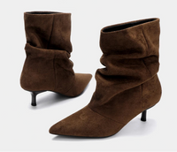 PLEATED SUEDE BOOTS POINTED HEEL
