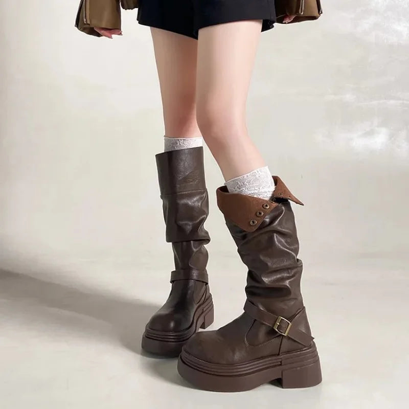 Women Platform Boots Chunky Knee