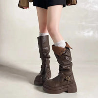 Women Platform Boots Chunky Knee