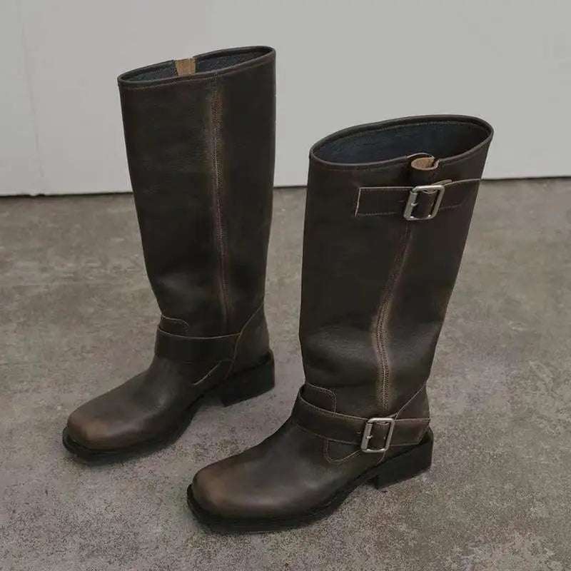 Tan boots women combat platform