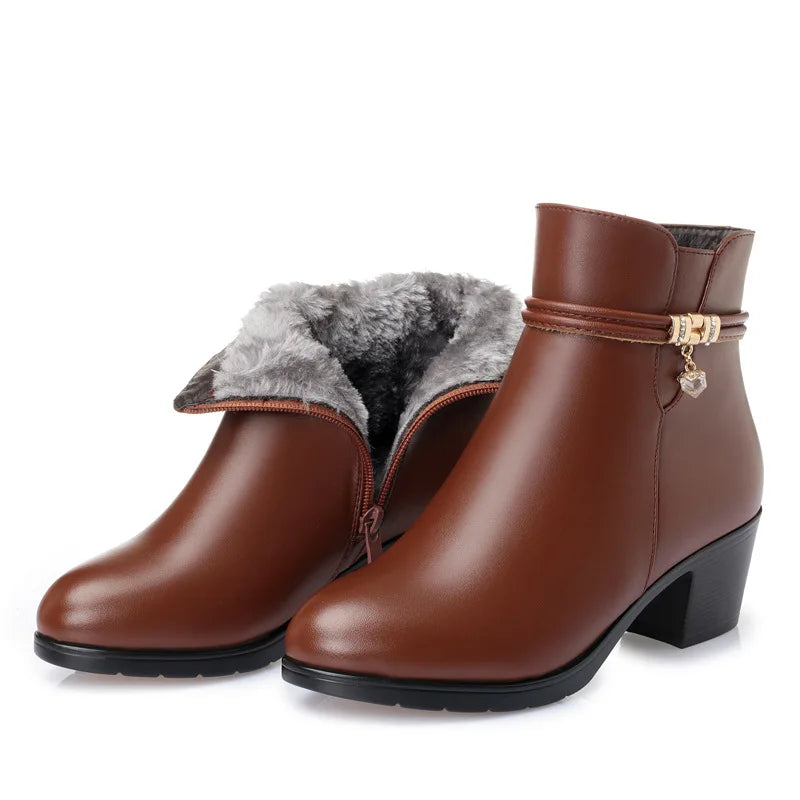 WOMEN ANKLE BOOTS FUR LINED LEATHER