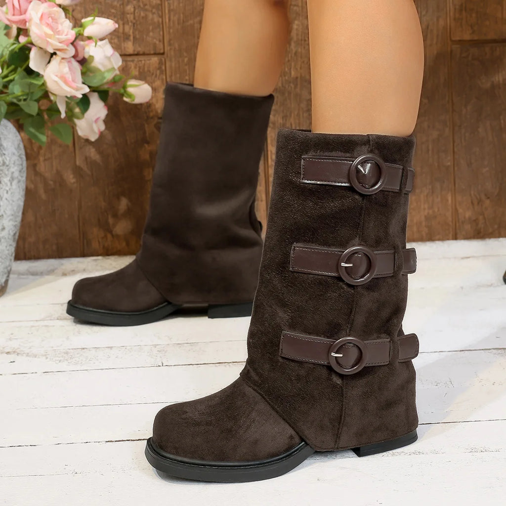 women suede boots chunky heel high top