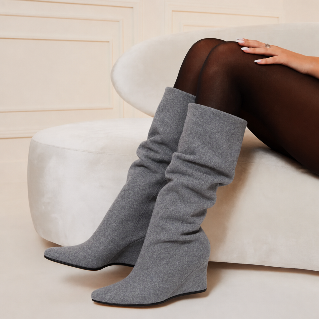 women flat dress boots wedge heels
