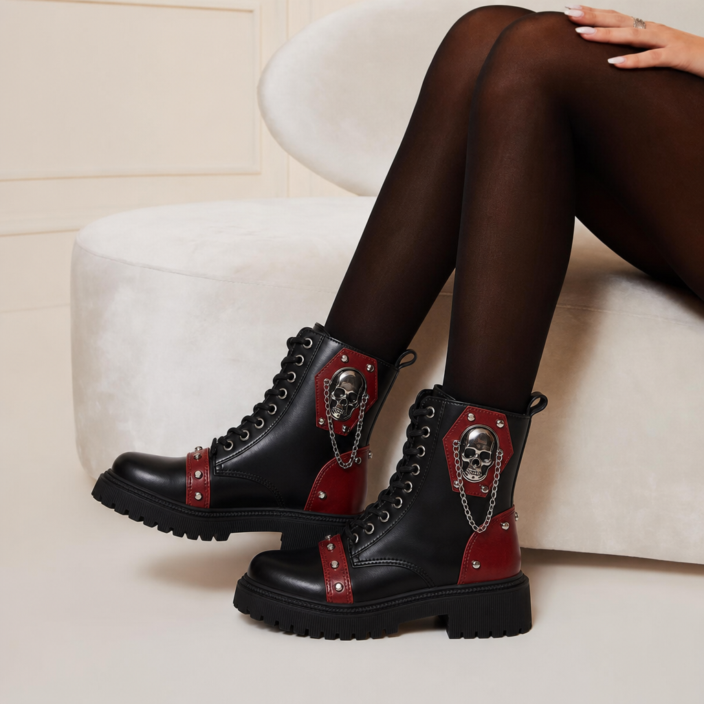 women biker boots platform buckle