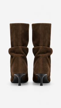 PLEATED SUEDE BOOTS POINTED HEEL