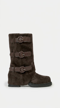 women suede boots chunky heel high top