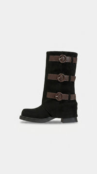 women suede boots chunky heel high top