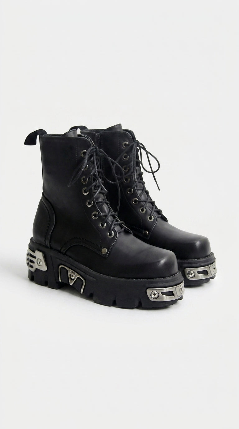 GOTHIC BIKER BLACK PLATFORM BOOTS