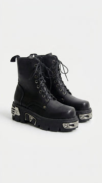 GOTHIC BIKER BLACK PLATFORM BOOTS