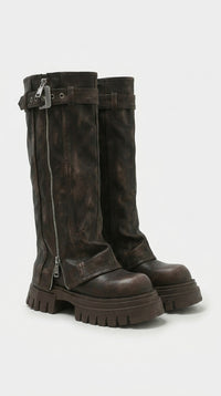 ZIPPER BUCKLE HIGH KNEE BOOTS VAEL