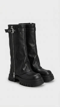 ZIPPER BUCKLE HIGH KNEE BOOTS VAEL