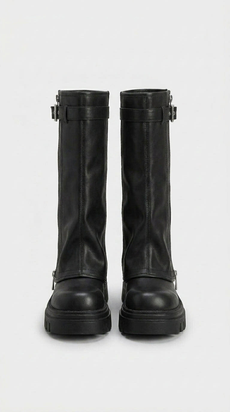 ZIPPER BUCKLE HIGH KNEE BOOTS VAEL