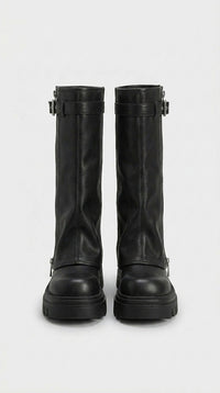 ZIPPER BUCKLE HIGH KNEE BOOTS VAEL