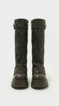 ZIPPER BUCKLE HIGH KNEE BOOTS VAEL